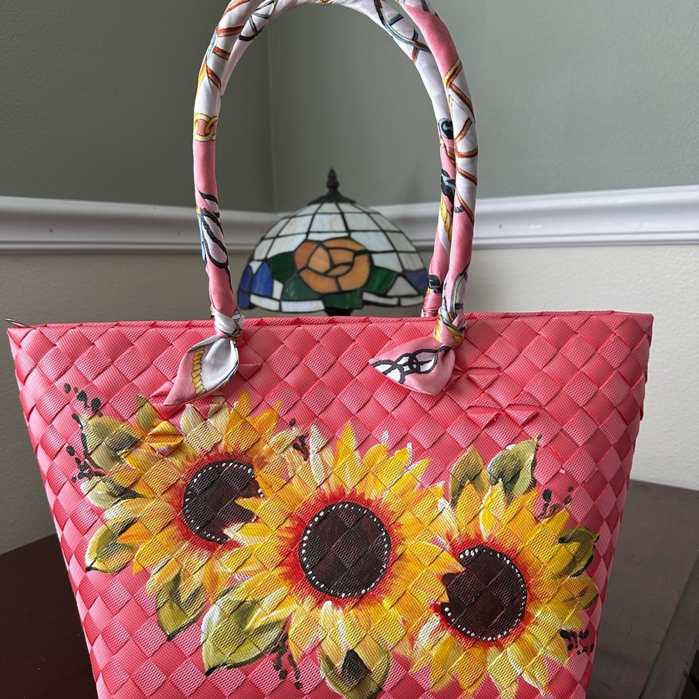 Sunflower Pink Woven Tote Bag